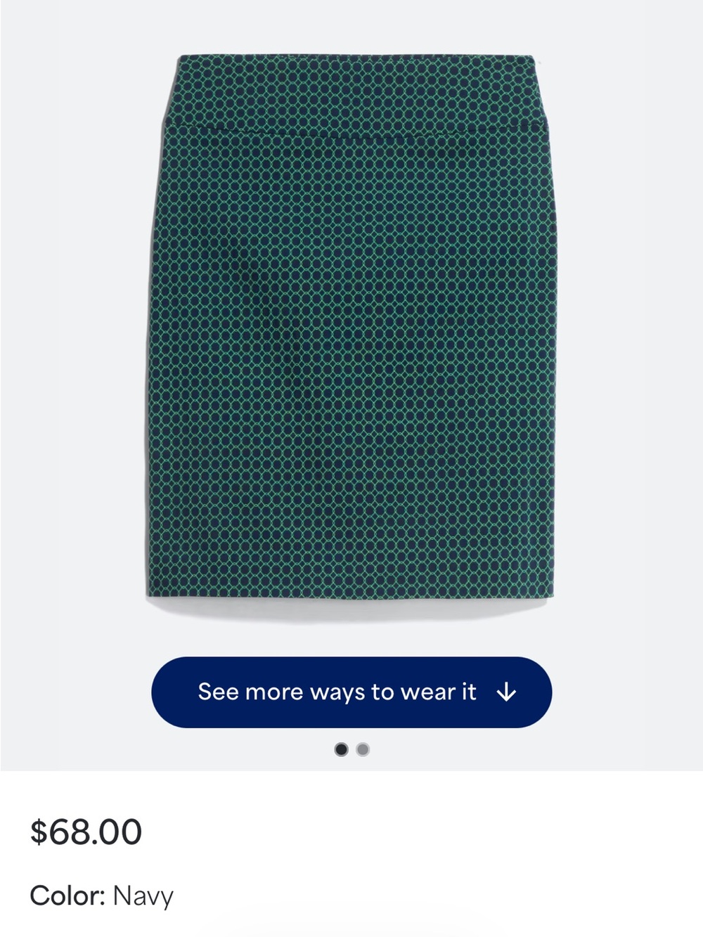 Pencil Skirt, Navy Blue and Green, has stretch, M